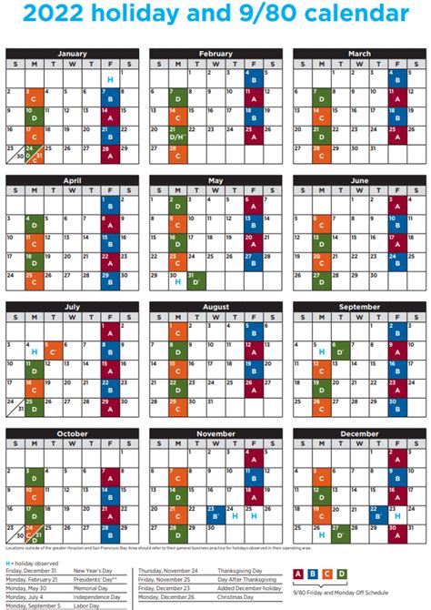 9 80 Work Schedule Calendar 2022